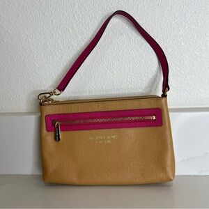 MICHAEL Michael Kors Tan Pink Mini Shoulder Bag Clutch Gold Zip Accent 7.5"x5"